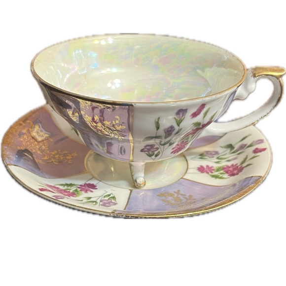 Beautiful China tea cup flowers blue gold legs - Picture 4 of 8